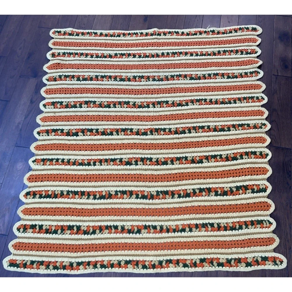Vtg Granny Afghan‎ Crochet Knit Throw Blanket 61X57 Fall Colors Homemade Cozy